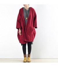 2021 winter red woolen coats oversized woman winter outwear original design