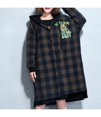 Casual grid prints cotton coats plus size hooded winter thick outfits