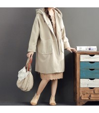 2021 winter light yellow woolen coats plus size hooded elegant trench coat