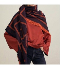 Orange geometric big scarf shawl thickened autumn and winter double-sided dual-use