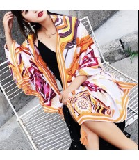 Women orange print Vintage Soolinen Seaside Vacation Printed Tassel Sunscreen Scarf