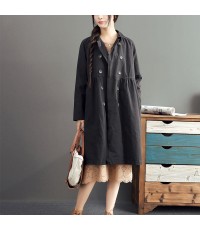 new fashion black cotton long outwear plus size high waist warm double breast trench coats