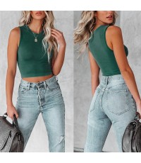 Cross border 2022 Summer New Amazon Europe America Fashion Solid Round Neck Sleeveless Women's Shirt OM9910