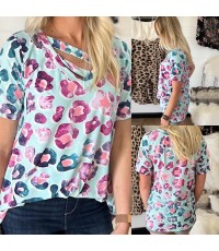 Spot summer new wish Amazon European and American women's printed short sleeved loose casual shirt for women 10073