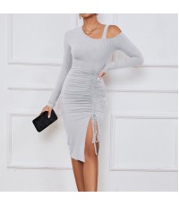 European and American cross-border foreign trade design sense Irregular off shoulder dress Sexy waist tuck wrap skirt women