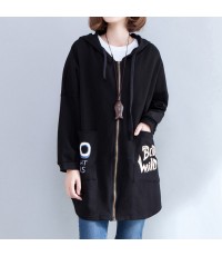 black autumn hooded cotton coats plus size casual zippered casaul cardigans outwear