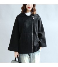 Black woolen cape coats oversized zippered short jackets