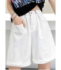 Handmade White High Waist Denim Wide Leg hot pants Summer