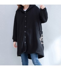 autumn new prints black casual coats oversize hooded back side open cardigans clothes